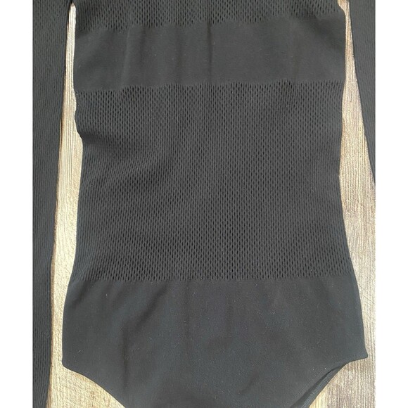 Fendi Black Mesh Mock Neck Logo Bodysuit Women’s Medium Tech Knit Italy FF - Picture 3 of 16